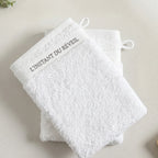 Gant de toilette en coton peigné blanc, texture moelleuse